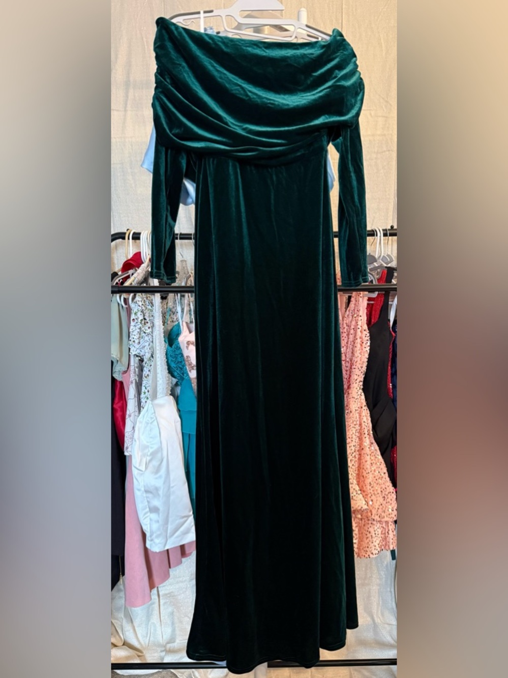 Emerald Green Velvet Long Sleeve Maxi Dress